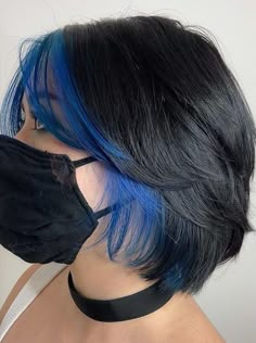 Blue And Black Hair, Short Hair Blue, Short Dyed Hair, Hair Color Underneath, Hair Color Streaks, Asian Short Hair, Hair Streaks, Dyed Hair Inspiration