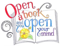 an open book with a flower on it and the words open a book and you open your mind