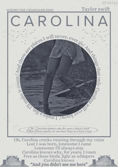 the back cover of carolina by taylor swifft, with an image of a woman's legs in black and white