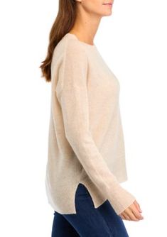 Luxuriously crafted in 100% cashmere, this split hem sweater from Magaschoni offers an oversized fit with a high-low silhouette. | Magaschoni Women's Crew Neck Split Hem Cashmere Sweater, Medium Hem Sweater, Split Hem, Cashmere Sweater, Cashmere Sweaters, High & Low, High Low, Cashmere, Split, Crew Neck