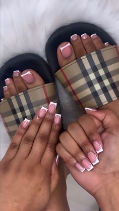 Matching Feet And Hand Nails, Matching Toes And Nails Set, Toe Nail Acrylic French Tip, Nails Acrylic Toes And Hands, French Tip Matching Nails And Toes, French Tip Manicure And Pedicure, French Tip Hands And Toes, Nails Acrylic Inspo French Tip, Matching Toe And Nail Set Ideas