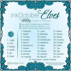 a blue and white poster with the words ink october clues written in black on it