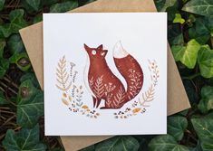 a card with an image of a fox on it