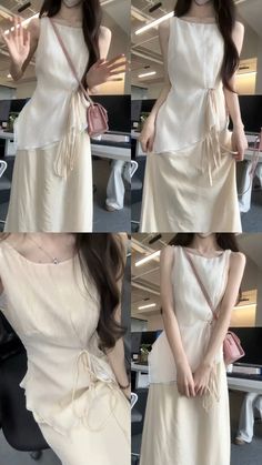 Korean Outfit Inspo Summer, Douyin Dresses, Korean Beach Outfit, Simple Casual Outfits, Mid Size Fashion, Blouse Casual Fashion, Draping Fashion, Aesthetic Dress, Modest Dresses Casual