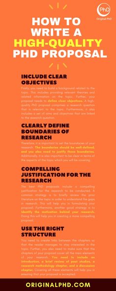 an orange background with the words how to write a high - quality phd proposal