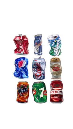 six different types of soda cans