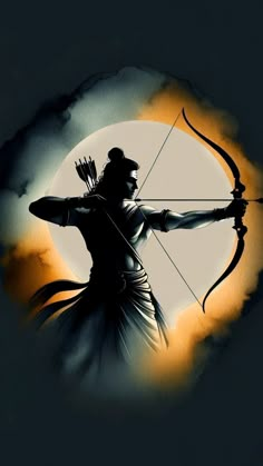 an image of a person holding a bow and arrow in front of a full moon