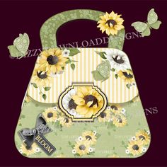 a handbag with sunflowers and butterflies on the handle is shown in this image