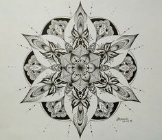 a black and white drawing of a flower with lots of leaves on it's petals