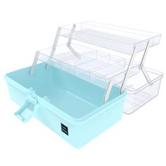 two plastic storage bins with dividers on each side