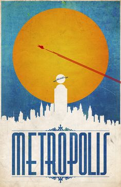 an old movie poster for metropolis, with the sun in the background and two rockets flying through the sky