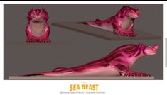 the sea beast is laying down with its head turned to look like it's coming out