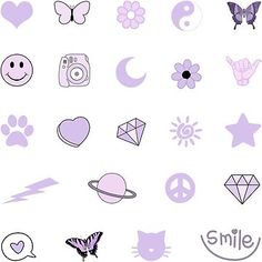 purple and white icons on a white background