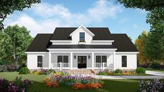 this is an artist's rendering of a house in the country style with porches