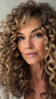 Curly Hairstyles for Women Over 50 Shoulder Length Curly Hair With Bangs, Latina Curly Hair, Shoulder Length Curly Hair, Framing Highlights, Highlights Curly Hair, Grey Highlights, Hairstyles For Women Over 50, Thicker Hair, Curly Hair With Bangs