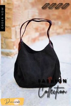 Canvas Hobo Bag Casual Large Capacity Hobo Bag For On-the-go, Black Canvas Bucket Bag With Double Handle, Chic Black Canvas Bag For On-the-go, Trendy Black Canvas Hobo Bag, Everyday Black Canvas Bag With Handles, Casual Black Hobo Bag For On-the-go, Casual Hobo Satchel, Black Canvas Hobo Tote Bag, Black Canvas Hobo Bag