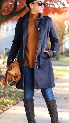 Orange Sweater Work Outfit, Orange Sweater Outfit Fall Looks, Blue Fall Outfits, Orange Sweater Outfit, Rainy Day Outfit Winter, Cold Rainy Day Outfit, Rainy Day Outfit For Work, Brown Wedge Boots, Work Aesthetic