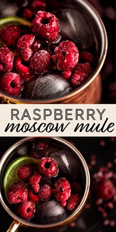 raspberry moscow mule cocktail in a copper mug