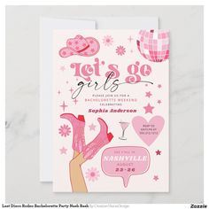 a pink and white greeting card with the words let's go girls on it