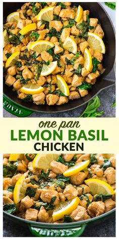 one pan lemon basil chicken in a skillet