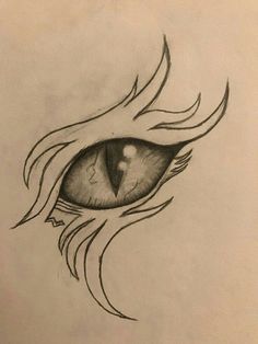 a drawing of a cat's eye with flames coming out of the iris eyes