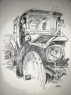 a drawing of a truck is shown in black and white, it appears to be drawn by hand