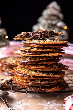 a stack of cookies sitting on top of a table