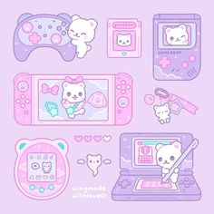 an image of a cartoon character playing on a game console with other items surrounding it