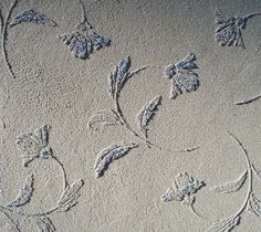 some flowers and leaves are drawn in the sand