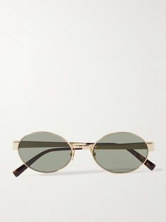 SAINT LAURENT EYEWEAR Oval-frame gold-tone sunglasses Sunglasses Small Face, Luxury Chic Oval Sunglasses, Classic Oval Sunglasses With Metal Frame, Luxury Oval Sunglasses With Tinted Lenses, Saint Laurent Eyewear, Luxury Gold Sunglasses With Metal Frame, Luxury Gold Tinted Sunglasses, Italian Sunglasses, Gucci Eyewear