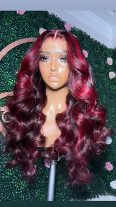 Bouncy Curls Wig, Burgundy Hair Curly, Burgundy Wig With Layers, Burgundy Side Part Wig With Curls, Burgundy Layered Wig, Dark Red Side Part Wig, Cherry Red Lace Front Wig, Fire Hairstyles, Curls Wig