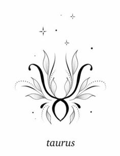 the taurus symbol is shown in black and white, with stars above it on a white background