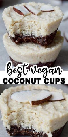 the best vegan coconut cupcakes are made with chocolate, coconut and marshmallow