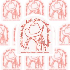 the sticker is designed to look like a girl with long hair and a cowboy hat