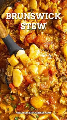 this is an image of a stew in a pot with the words brownswick stew above it