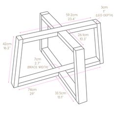 the measurements for an end table with two shelves and one shelf on each side,