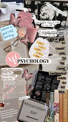 a collage of books, papers and pictures with words on them that say psychic