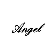 the word angel written in black ink on a white background