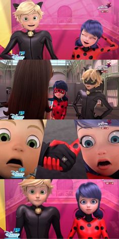 the animated character ladybug and her friends are all in different poses, with their eyes