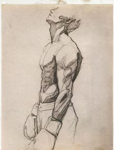 a drawing of a man with his back turned to the camera, holding a bag