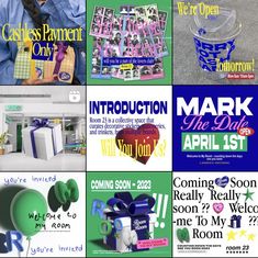 many different posters are shown together in this collage with words and pictures on them