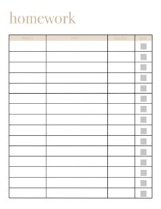 a printable work schedule with the words homework on it