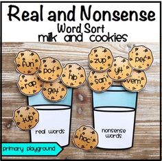 real and nonsense word sort with cookies in the cup for sight words to practice reading