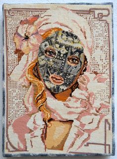 Original Art Found Objects/Fiber/Textile/Fabric Collage, measuring: 35.56W x 49.53H x 4.45D cm, by: Aby Mackie (Spain). Styles: Illustration, Portraiture, Folk. Subject: Women. Keywords: Patchwork, Stitch, Vintage, Collage, Mask, Tapestry, Applique. This Found Objects/Fiber/Textile/Fabric Collage is one of a kind and once sold will no longer be available to purchase. Buy art at Saatchi Art. Women Collage, Folk Illustration, Project Theme, Personal Investigation, Colorful Textiles, Social Commentary, Fabric Collage, English Artists, Fibres Textiles