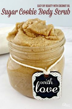 Sugar Cookie Body Scrub, Cookie Body Scrub, Homemade Body Scrubs, Diy Sugar Cookies, Coconut Oil Sugar Scrub, Easy Diy Beauty Products