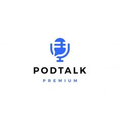 the logo for pod talk premium with a microphone in the middle and an e on top