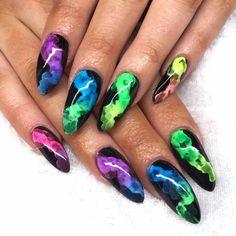 Smokey Neon Nails, Neon Black Nails, Smokey Nails, Neon Black, Black Smokey, Black Nail Designs, Black Nail