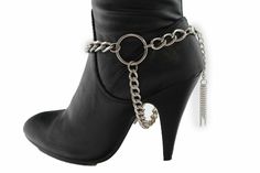 Diy Boot Chains, Boot High Heels, Rocker Jewelry, Fancy Bracelet, Boot Chains, Anklet Chain, Western Shoes, Boot Bracelet, Bling Fashion