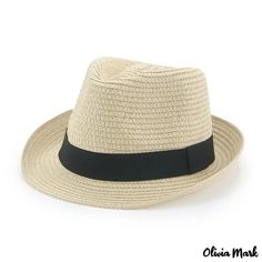 Olivia Mark - One-time molding Panama straw hat casual classic beach paper braided volume brim small bowler hat Casual Braided Brimmed Hat, Casual Lightweight Straw Boater Hat, Casual Paper Straw Boater Hat, Casual Straw Sun Hat With Short Brim, Casual Paper Straw Fedora With Short Brim, Casual Braided Toquilla Straw Boater Hat, Casual Braided Fedora Sun Hat, Casual Braided Brimmed Panama Hat, Lightweight Casual Paper Straw Hat