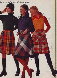 Wards 72 Plaid skirts | Flickr - Photo Sharing! 1970s Fashion Skirts, Vintage Plaid Skirt, Long Plaid Skirt Outfit, Tartan Skirt Outfit, Monster High Redesign, Outfits 60s, 70s Mode, 70s Chic, 1970 Fashion